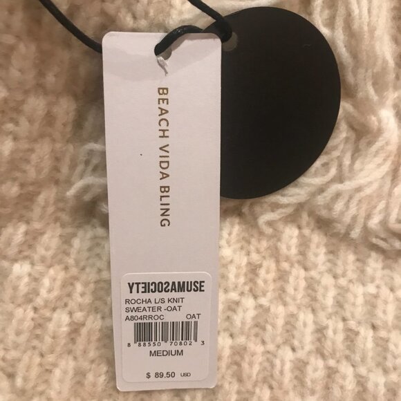 NWT Amuse Society Rocha Fringe Tassel Chunky Knit Sweater Long Sleeve Knit Top M - Picture 8 of 8